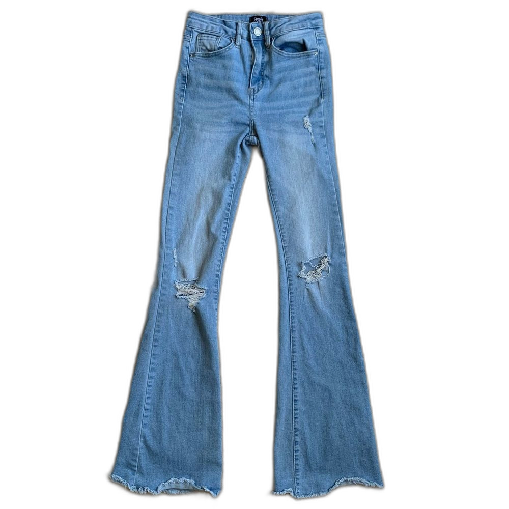 Simple Society Light Blue Distressed Flare Jeans
